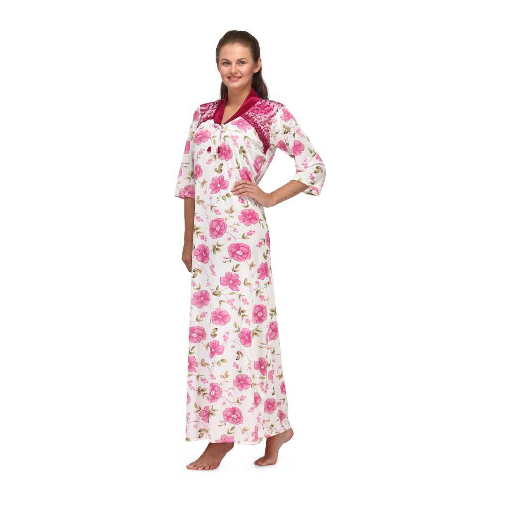 "Cool" Floral Print Full Length Pink Women's Nightgown
