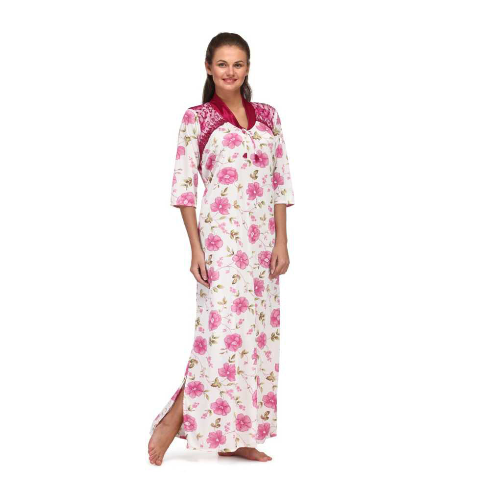 "Cool" Floral Print Full Length Pink Women's Nightgown