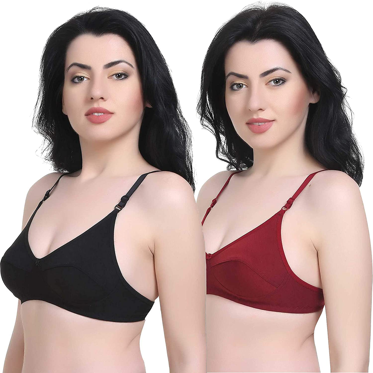Women's T-Shirt Cotton Hosiery Black &amp; Red Bra ( Pack of 2)