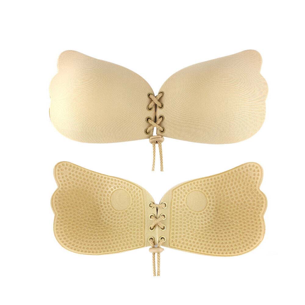 Beige Non-Wired Padded Stick-On Push-Up Bra