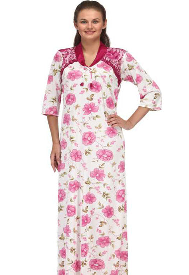 "Cool" Floral Print Full Length Pink Women's Nightgown
