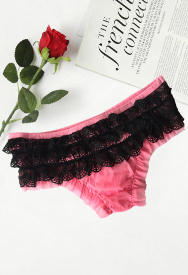Kayser Sexy Black &amp; Pink Lace Ruffle Boyshorts Panty