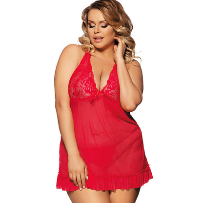 "Very sexy" Plus Size Red Mesh and Lace Babydoll Lingerie