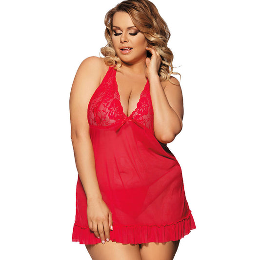 "Very sexy" Plus Size Red Mesh and Lace Babydoll Lingerie