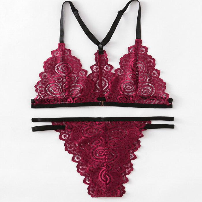 Sheln Maroon Lace Strappy Lingerie Set