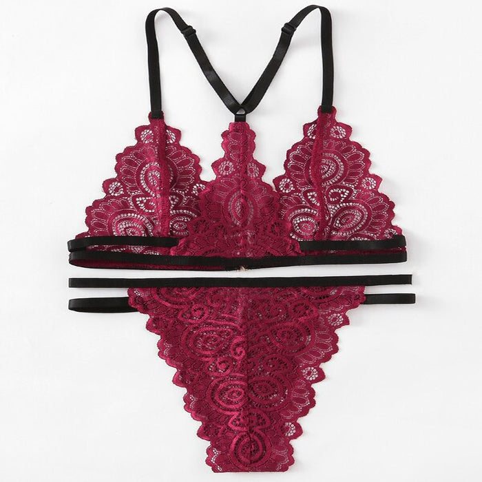 Sheln Maroon Lace Strappy Lingerie Set