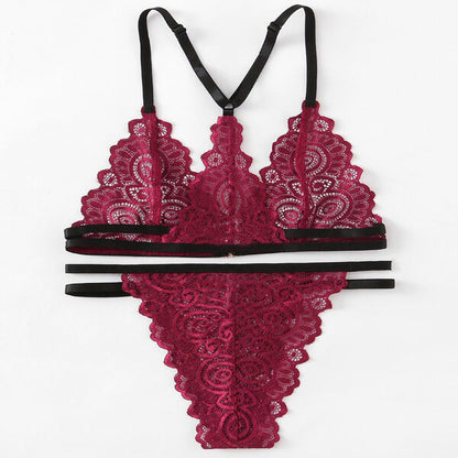 Sheln Maroon Lace Strappy Lingerie Set