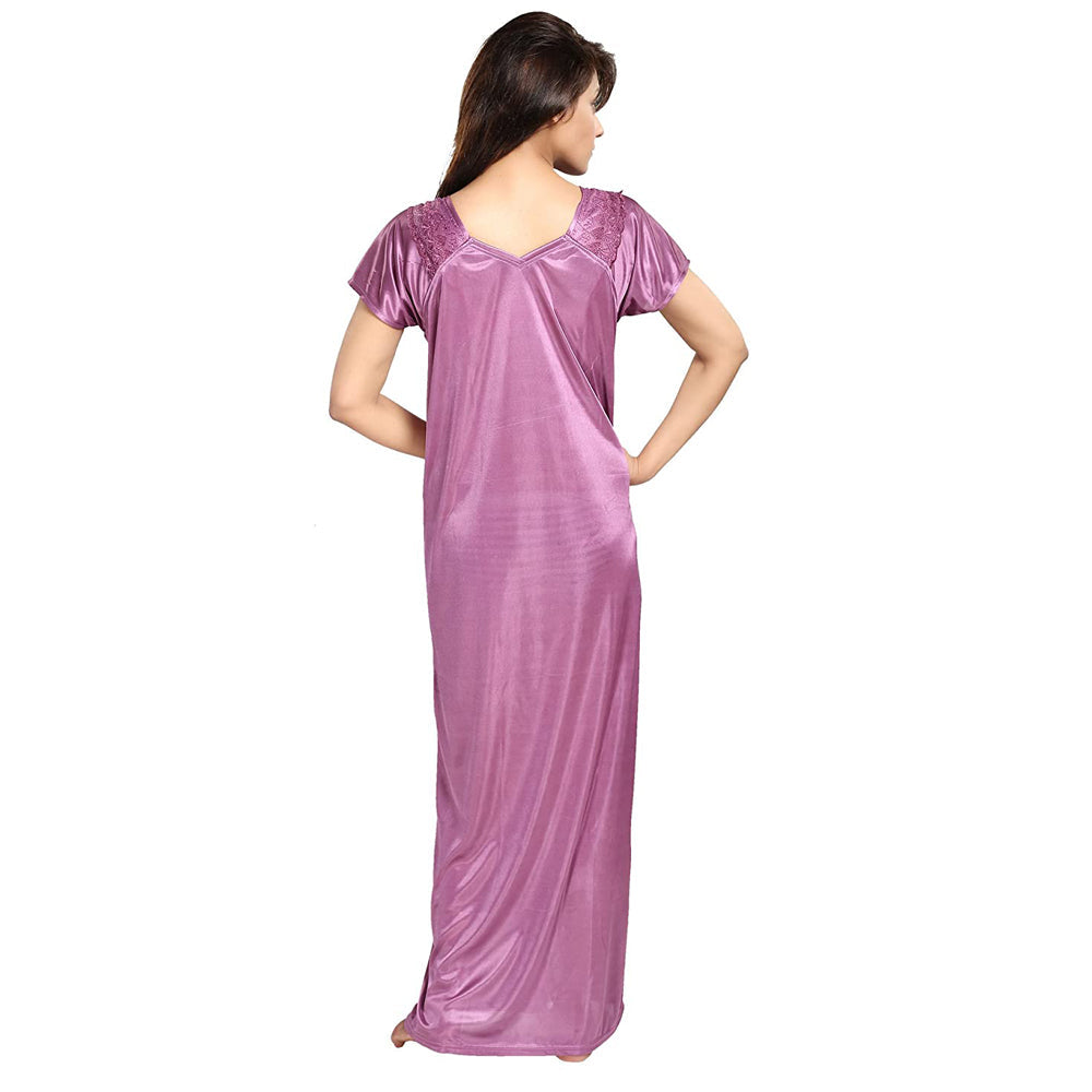 "Comfy" Purple Satin Half Sleeves Full Length Nighty